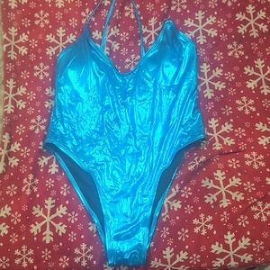 Shiny Blue One Piece Swimsuit